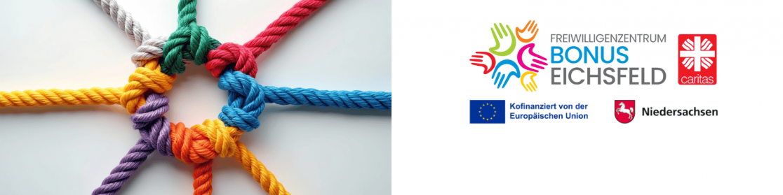 Header-Grafik mit bunten Seilen und Logo: Freiwilligenzentrum BONUS Eichsfeld